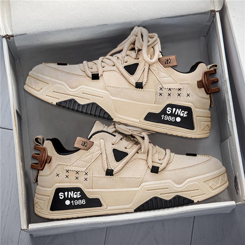 

Spring and summer new men s shoes waterproof leather board shoes trend versatile fashion casual shoes Internet celebrity platform dad trendy shoes 44 хаки