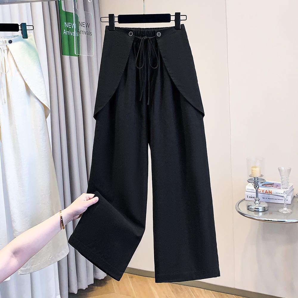DIMANAF 2026 Plus Size Summer Women Pants Elastic Waist Oversize Fashion Office Lady Casual Long Pants Solid Black