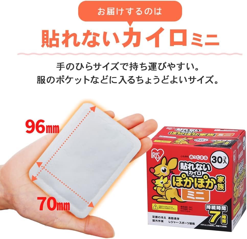 Iris Ohyama Disposable Heat Packs Mini Non-Adhesive 120 Sheets Made Japan Poka Family
