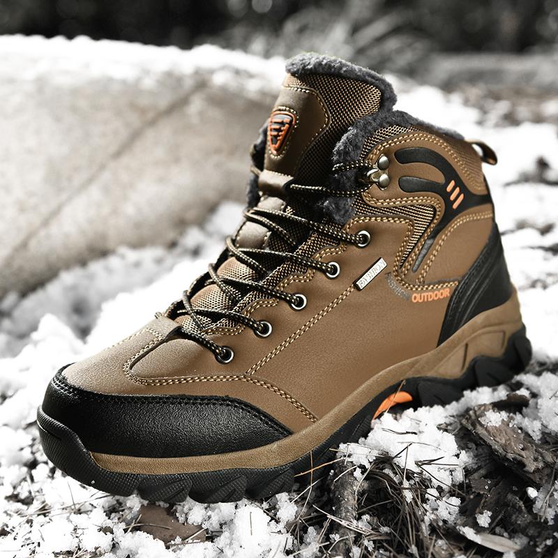 39-47 Muži Plus sametové vysoké outdoorové boty Velké lezecké boty Plus vlasy teplé turistické boty