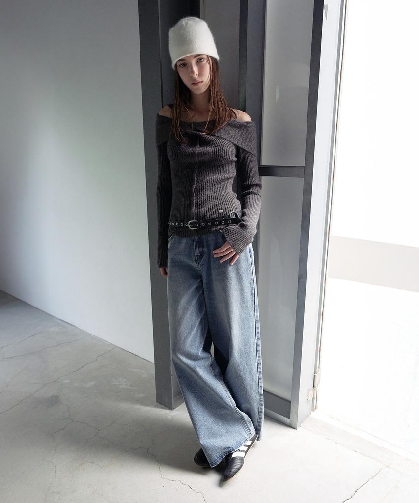 ROLAROLA Damage Wide Denim Pants Blue