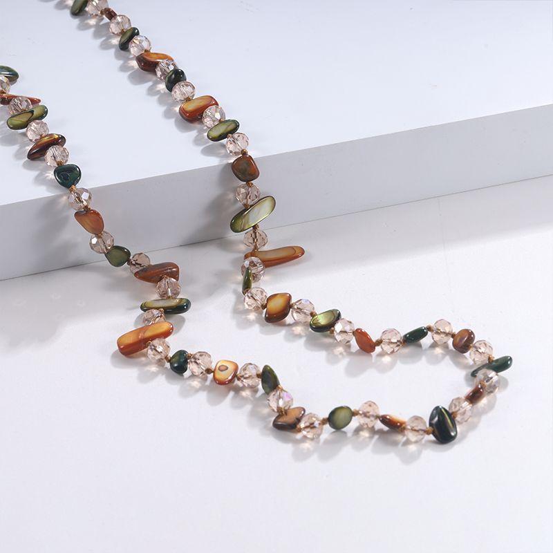 JMXD-120CM Long Shell Bead Crystal Necklace Hand Woven Colored Long Sweater Chain Candy Color Pearl Necklace