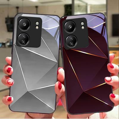 Prisme Géométrique Pour Xiaomi Redmi 13C Note13 12 Pro Plus 5G Note 9 13T Pro POCO X6 F5 F6 Coque de Téléphone en Verre Trempé Noir
