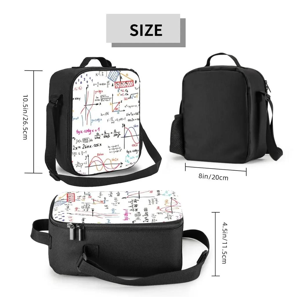 Mathematics Formulas Maths Numbers Insulated Lunch Bags for Work School Geek Science Puzzle Leakproof Cooler Thermal Lunch Box