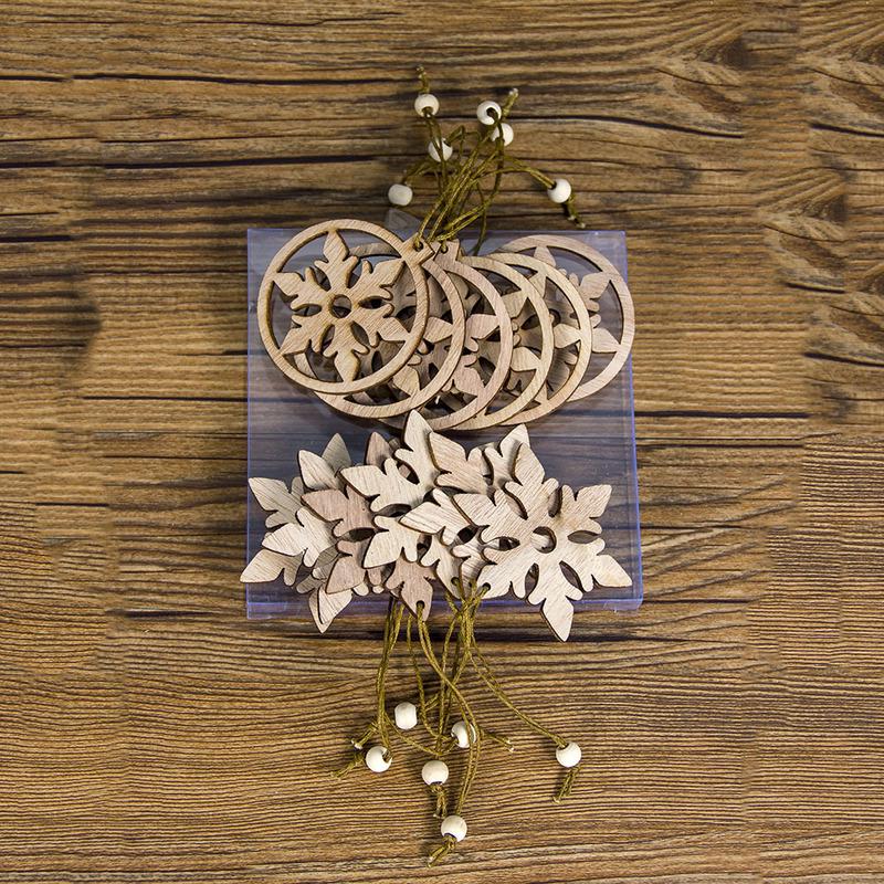 12 buc/pachet Decorat pentru brad de Crăciun din lemn, fulg de nea, inimă, în formă de stea, decor suspendat Xmax