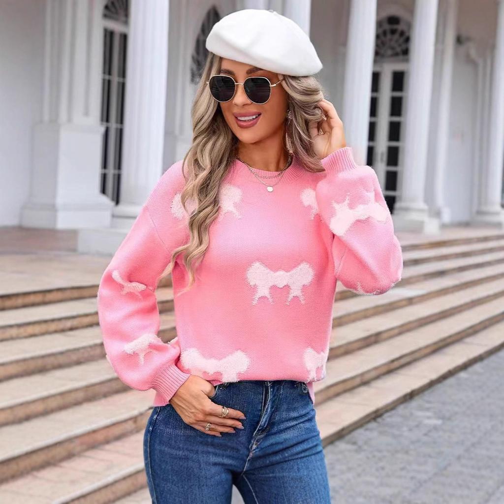 European and American Style Loose Pullover Sweater Women's Autumn and Winter New Towel Embroidered Jacquard Knitted Sweater
