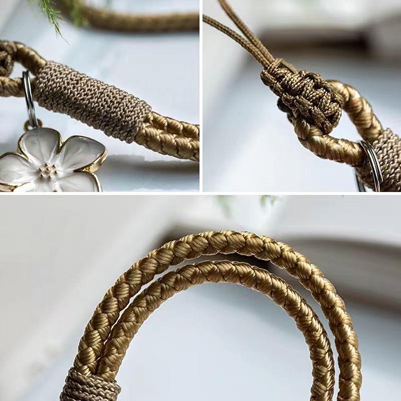 Vintage Artistic Phone Wrist Strap Charm Keychain Elegant Handwoven Flower Lanyard Anti-Drop Girl Woman Bracelet