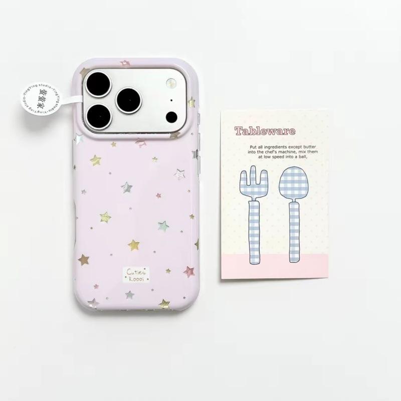 Round edge Korean gilt star pendant for iPhone17promax Apple 16 mobile phone case 15 love bracket