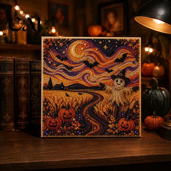 Set Artistico con Perle Finte Kit Fai da Te di Halloween, Set Creativo Ricamo con Perline 3D, Decorazione per la Casa Unica Spaventosa Fantasma Capra Strega Arte da Parete, Stagionale per Adulti, Principianti