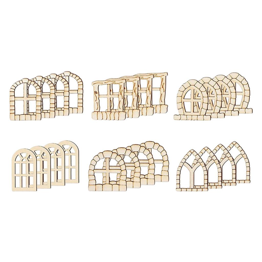 48 Piezas Puerta de Hada de Madera Ventana DIY 12 Patrones Hada Miniatura