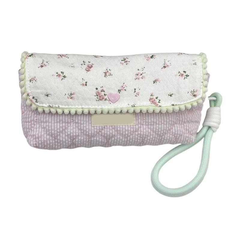 Flower Print Pen Bag with Lanyard Large Capacity Pencil Case Pen Organizers Pencil Pouches Travel Makeup Bag for Women