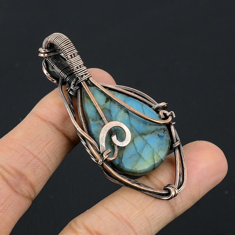 Labradorite Gemstone Pendant Copper Wire Wrapped Pendant Labradorite Pendant Copper Pendant Jewelry Gifts For Her Mother Labradorite Jewelry