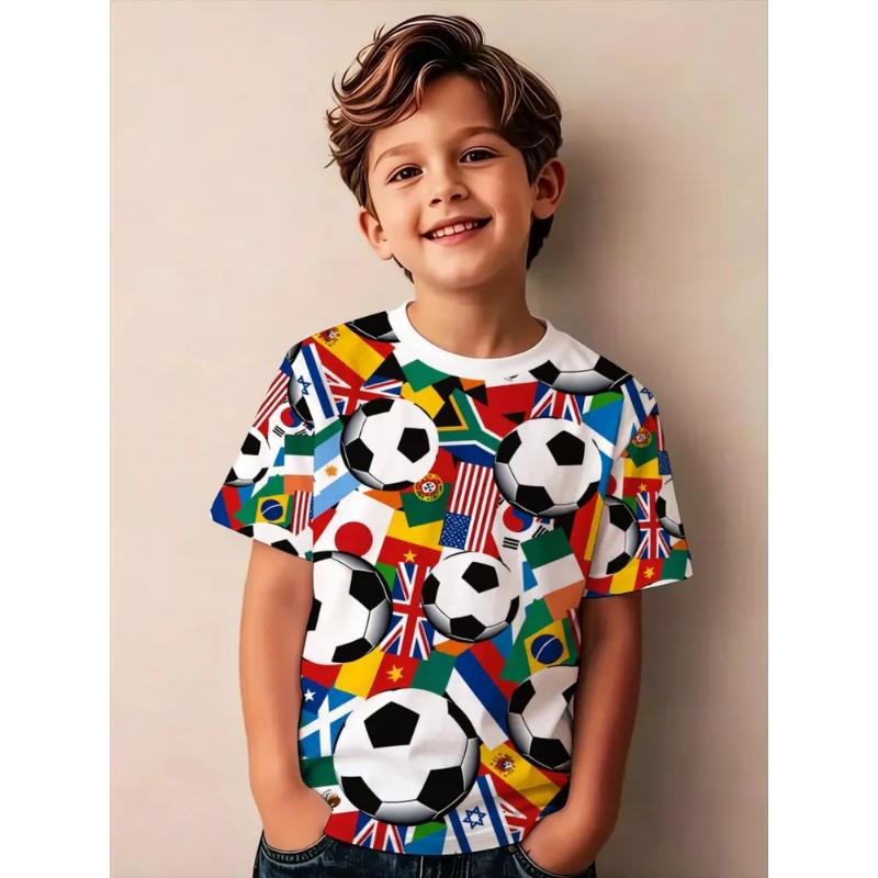 Mode Vêtements pour Enfants Col Rond Manches Courtes Impression Couleur 3D Décontracté T-shirt Décontracté à Manches Courtes et Col Rond