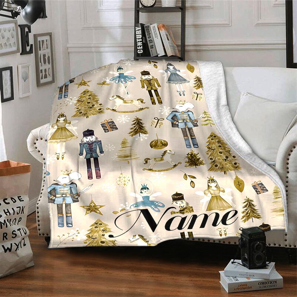 Festive Nutcracker And Holly Christmas Scene Blanket Allseason Blanket Christmas Home Decorgift Sofa Bed Travel Camping Christmas Style Colorswarm