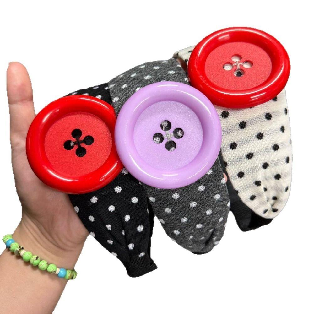 Trend Non-slip Teeth Button Polka Dots Headband Sweet Hair Styling Women Hair Hoop Wide Hair Accessories Women's Fashion