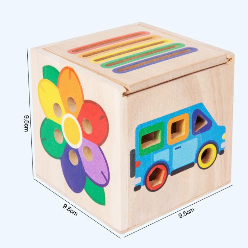 Non-Toxic Montessori Multicolor Shape Sorting Cube Color Cognition Wooden 5 In 1 Multifunctional Box Christmas Birthday Gifts For Todller