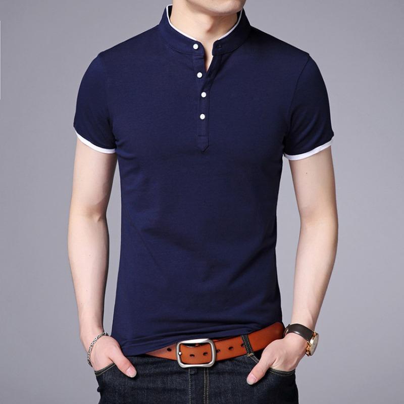 Herren Kurzarm Stehkragen Einfarbig Lässig Atmungsaktiv Sommer Polo T-Shirt