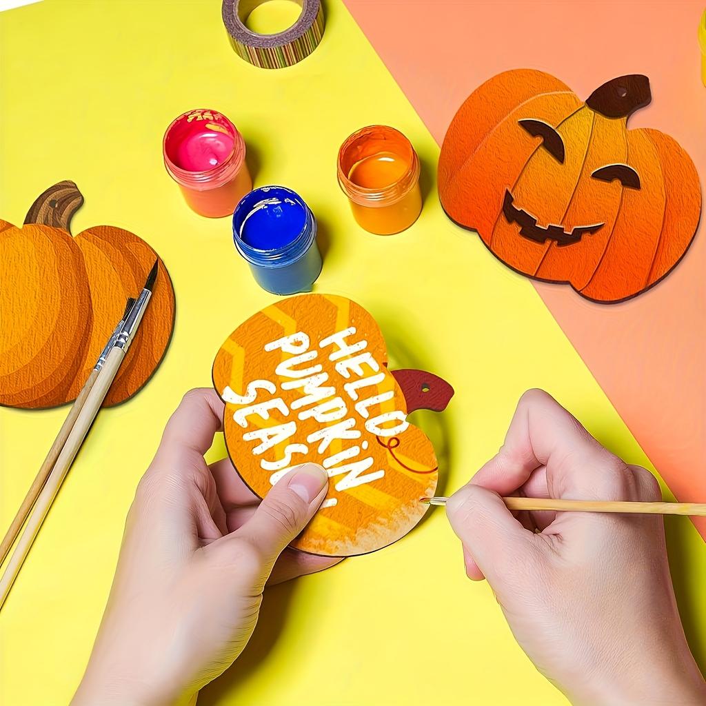 50pcs Unfinished Wooden Pumpkin Ornaments for DIY Crafts, Halloween, Thanksgiving, Christmas, Wedding & Party Decorations
