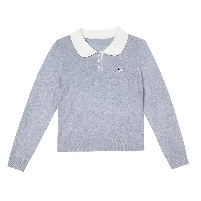 

Betu Women s Contrast Collar Embroidered Long Sleeve Knit Top S