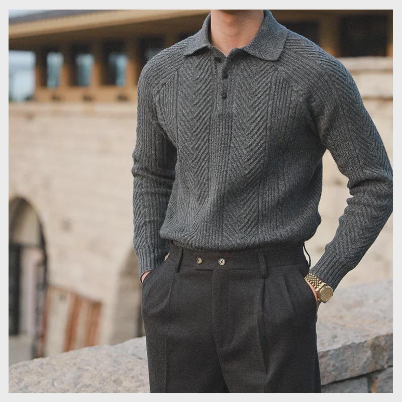 Men's Casual Lapel Polo: Thick, Warm, and Fashionable Slim Fit Autumn/Winter Sweater