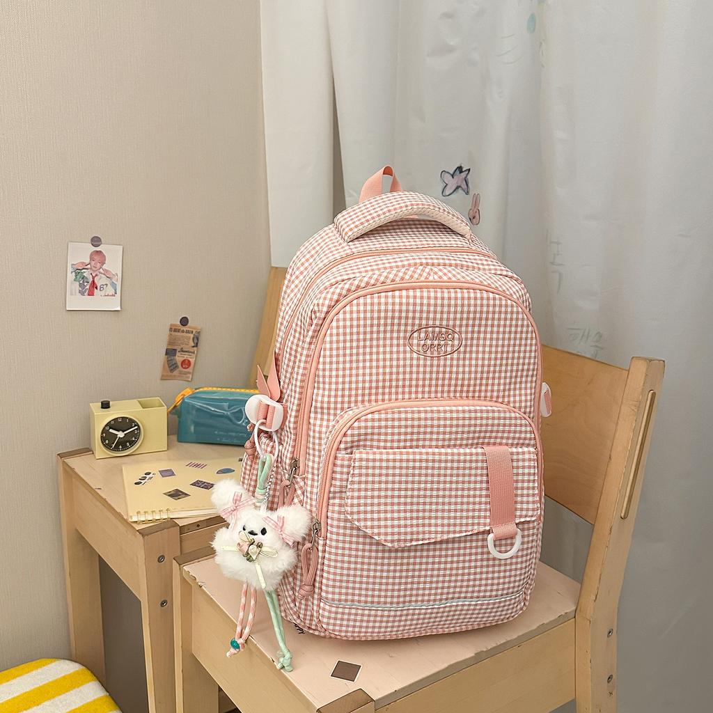 Plecak casual w kratę duża pojemność prosty świeży lekki wszechstronny design plecak student college'u uczeń gimnazjum plecak