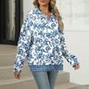 Women's Summer Fashion Casual  Printed V-Neck Long Sleeve Shirt Top
