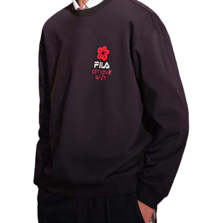 Fila Stylish Knitted Pullover Sweatshirt With A Small Red Flower Men Sweatshirt Black F51M519201FBK