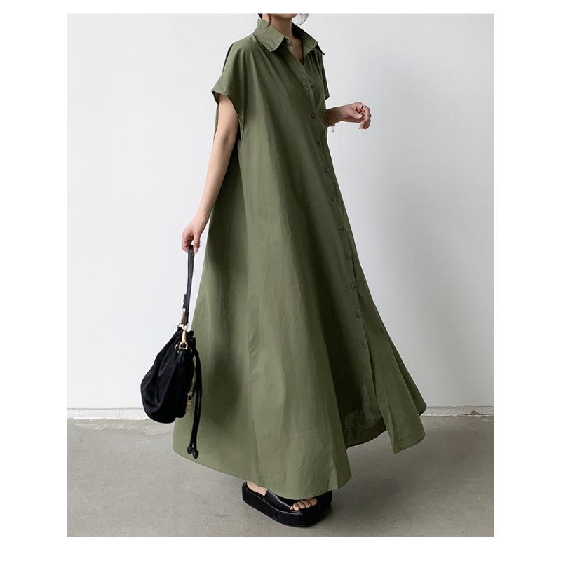 Skirt Short Sleeve Hemp Dress Women Loose Lapel Casual Shirt Dress