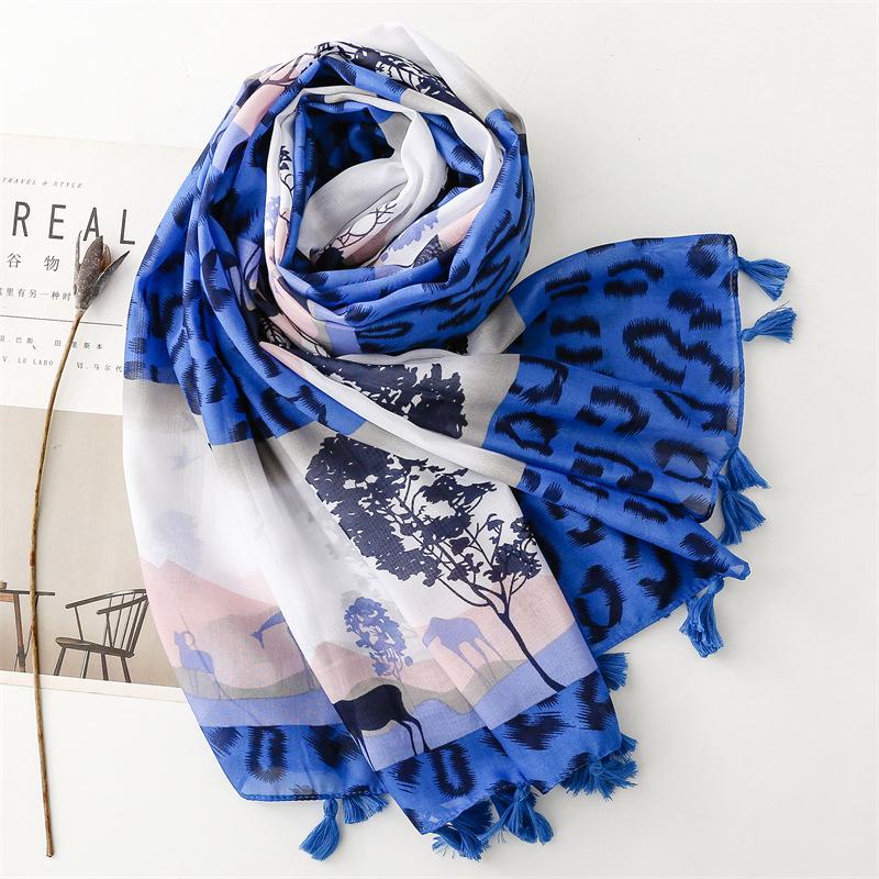 88*180cm Animal Print Women Viscose Scarf Autumn Winter Warm Shawl Cotton Linen Feeling Tassel Pashmina Muslim Hijab Wrap Lady