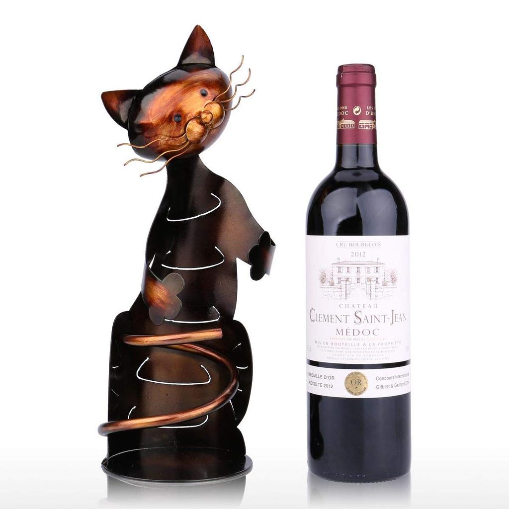 Tooarts Cat-Shaped Wine Holder, Metal Sculpture, Practical Interior Decorative Craft