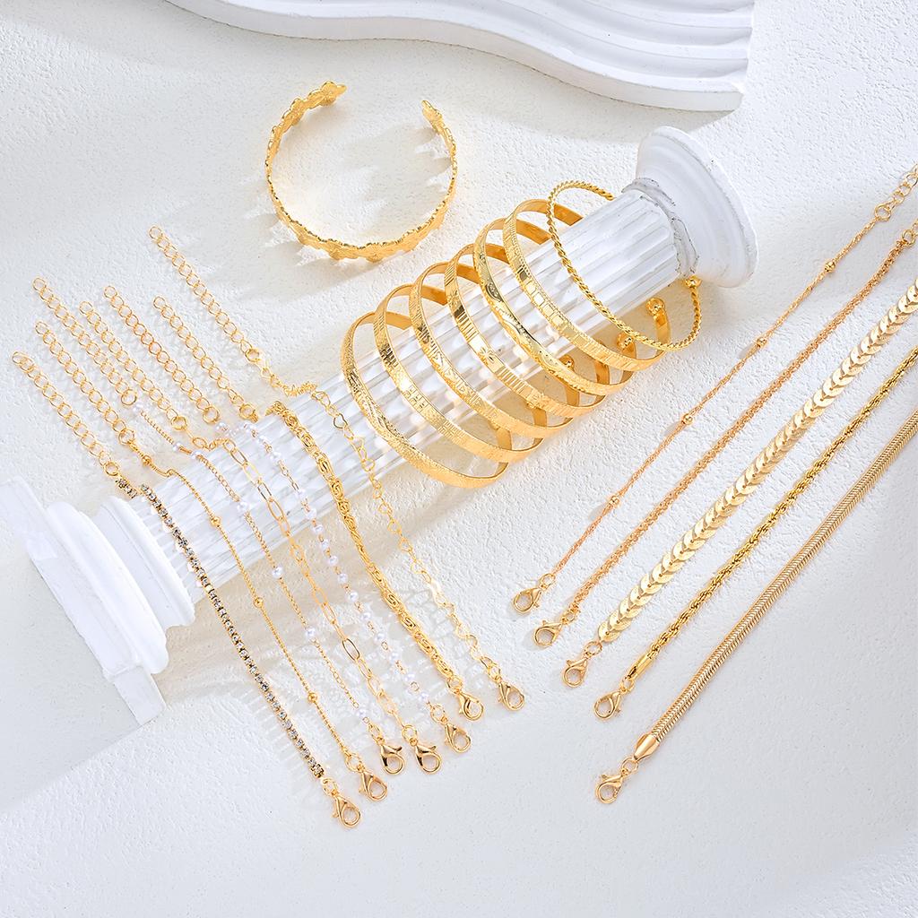 20Pcs Flower Charm Chain Bracelet Set For Women Bohemian Multilayer Adjustable Bracelets Vintage Floral Stackable Jewelry Gifts
