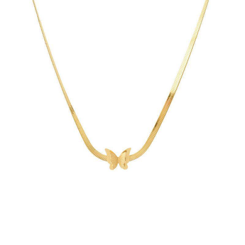 Stainless Steel Fashion Flat Snake Bkade Chain Butterfly Tassel Pendant Necklace For Women Jewelry Accessories