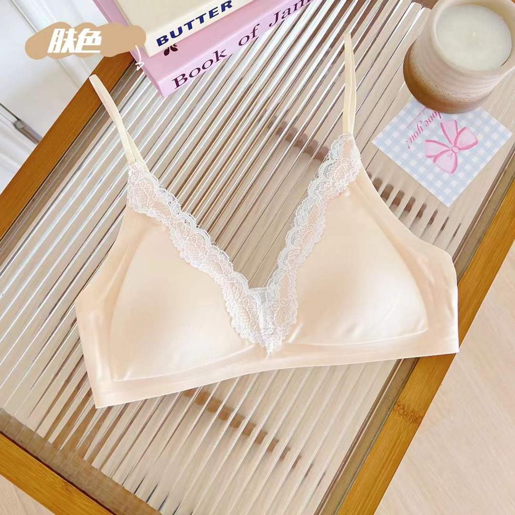 Lace French Seamless Triangle Cup Underwear Thin Small Breasts Gather Comfortable No Steel Ring Bra Sexy Lace