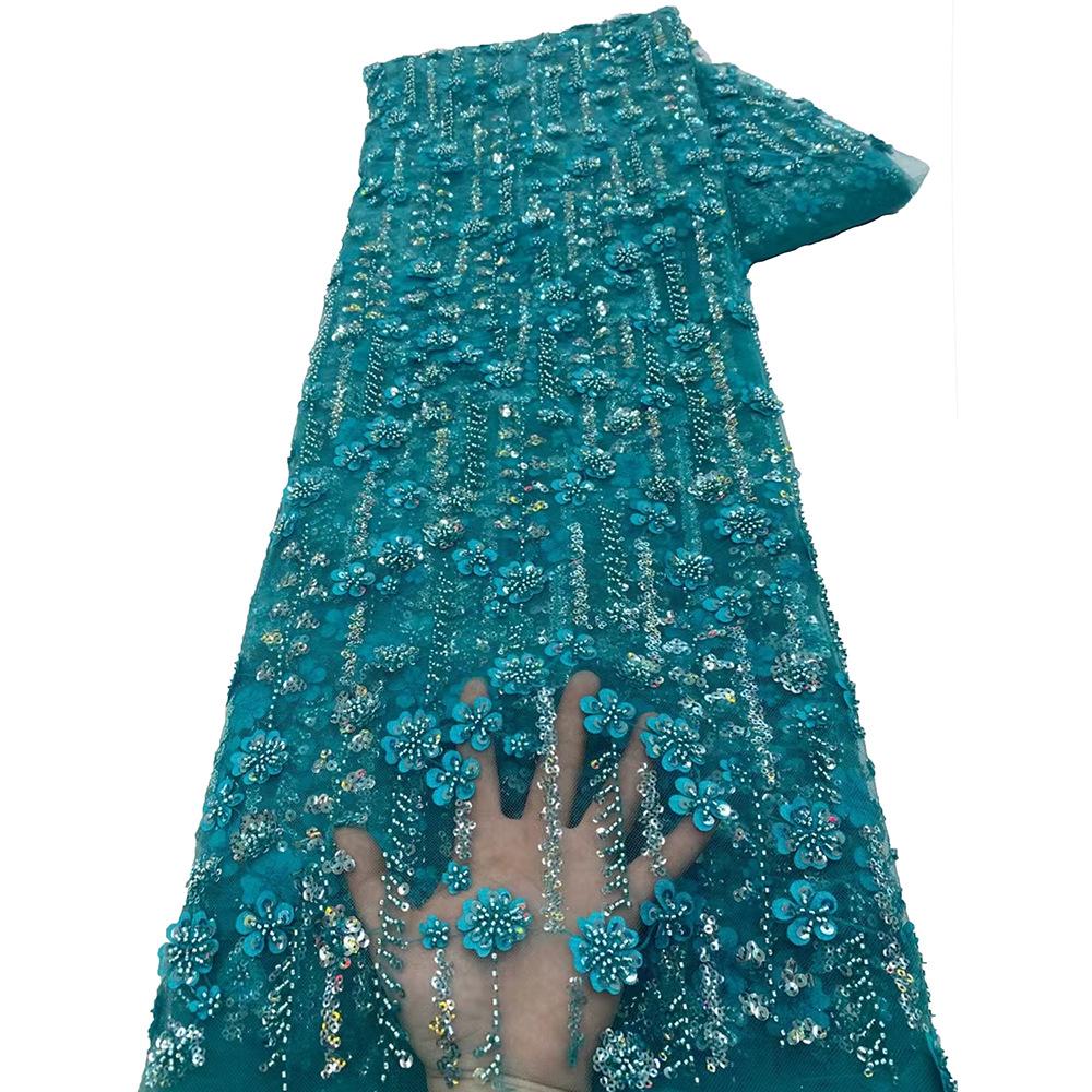 5 Yards African Sequins Bead Lace Fabric High Quality French Embroidery Nigerian Tulle Lace Fabric For Women Wedding Dress Craft