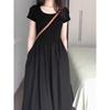 Plus-Size Women's Summer French Hepburn-Style Waist-Cinching Dress, Flattering for Curvy Figures, Unique Design Little Black Dress