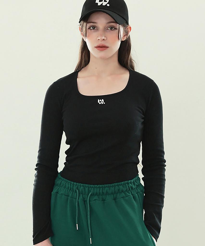 WHEN YOU MOVE Square Neck Symbol Logo Embroidered Ribbed Tee (3 Colors)