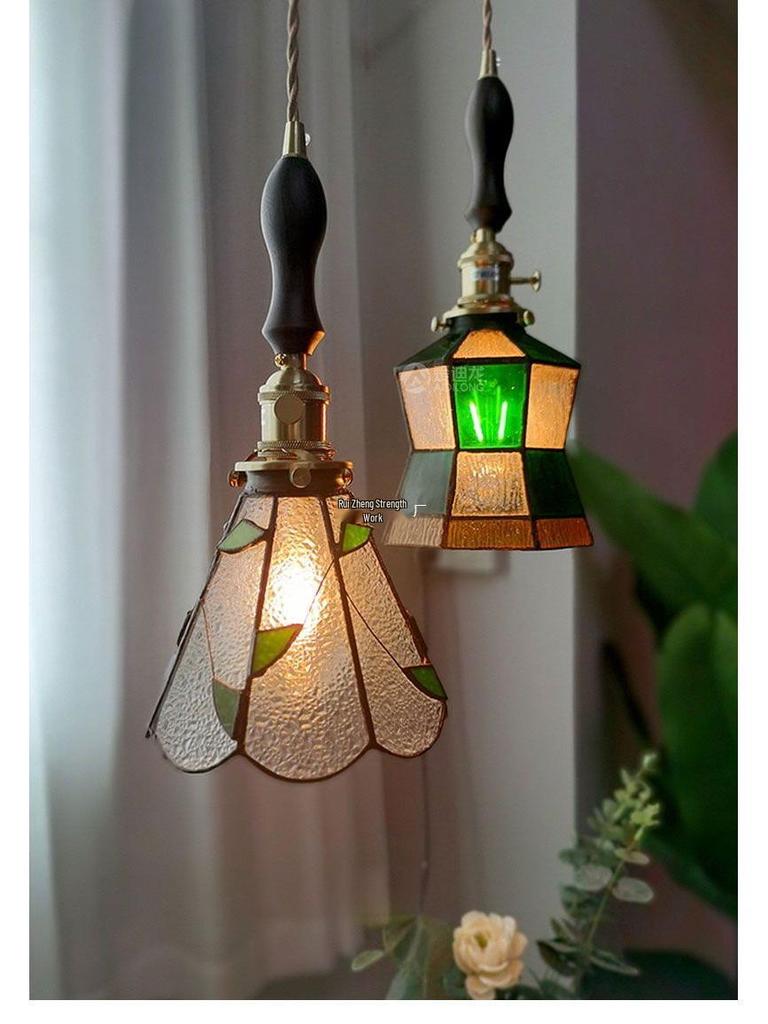 Vintage Japanese Pastoral Brass and Glass Pendant Light for Bedroom or Bar