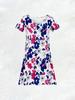 Casual A Line Floral Print Dress for Women V Neck Short Sleeve Summer Dress Blue Red White Flower Pattern Midi Dress 2024