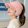 New Women Winter Hat Streetwear Faux Fur Warm Ponytail Cap Fashion Decorate Beanie Hat For Female Casual Earflap Knitted Hat