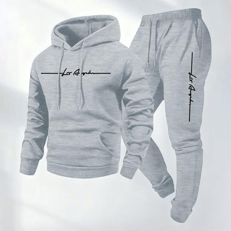 Unisex Hooded Sweatshirt Set With Letter Print Thick Warm Casual Sport Tracksuit Men Women Winter