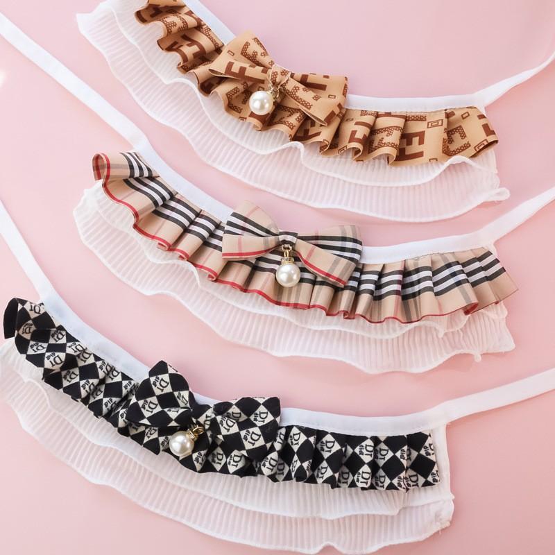 Vintage Plaid Lace Bow Pet Collar Cats Dogs Small Medium Large Pets