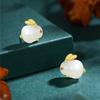 Auspicious Jade Rabbit Stud Earrings Women's Retro Earrings National Style Earrings