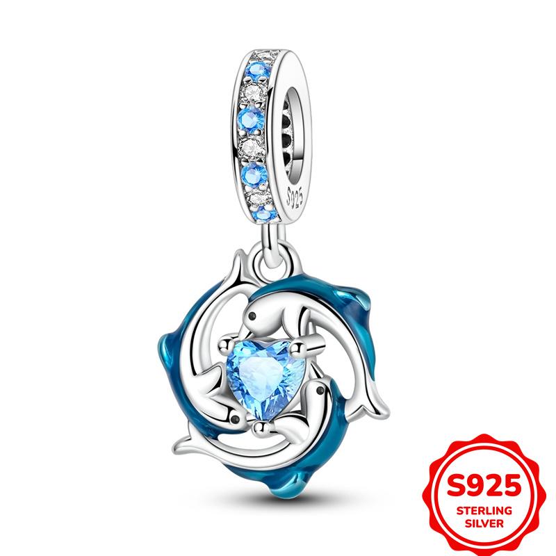 Copper Blue Series Charms Bead Inlaid Zirconium Heart Moon Palm Eye Pendant Fit Bangle Bracelet Diy Jewelry Marking