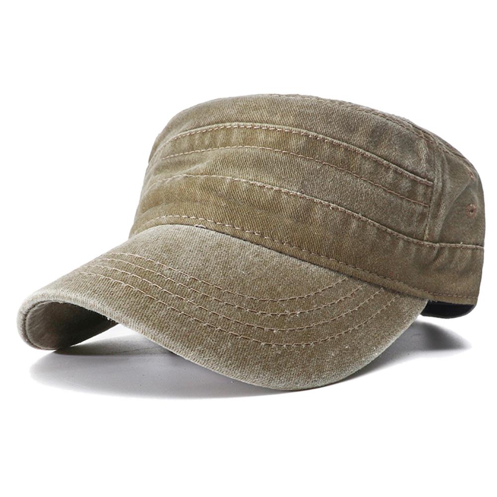 Couleur Militaire Simple Uni Réglable Chapeau Haut Plat Pêche Coton Lavé Vintage Genre Neutre Femmes Hommes Pour Chapeaux Casquette Militaire Extérieur Soleil