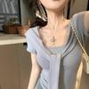 Summer 2025 Chic Square Neck Tie-Waist Tee: Slimming Short Sleeve Women's Top