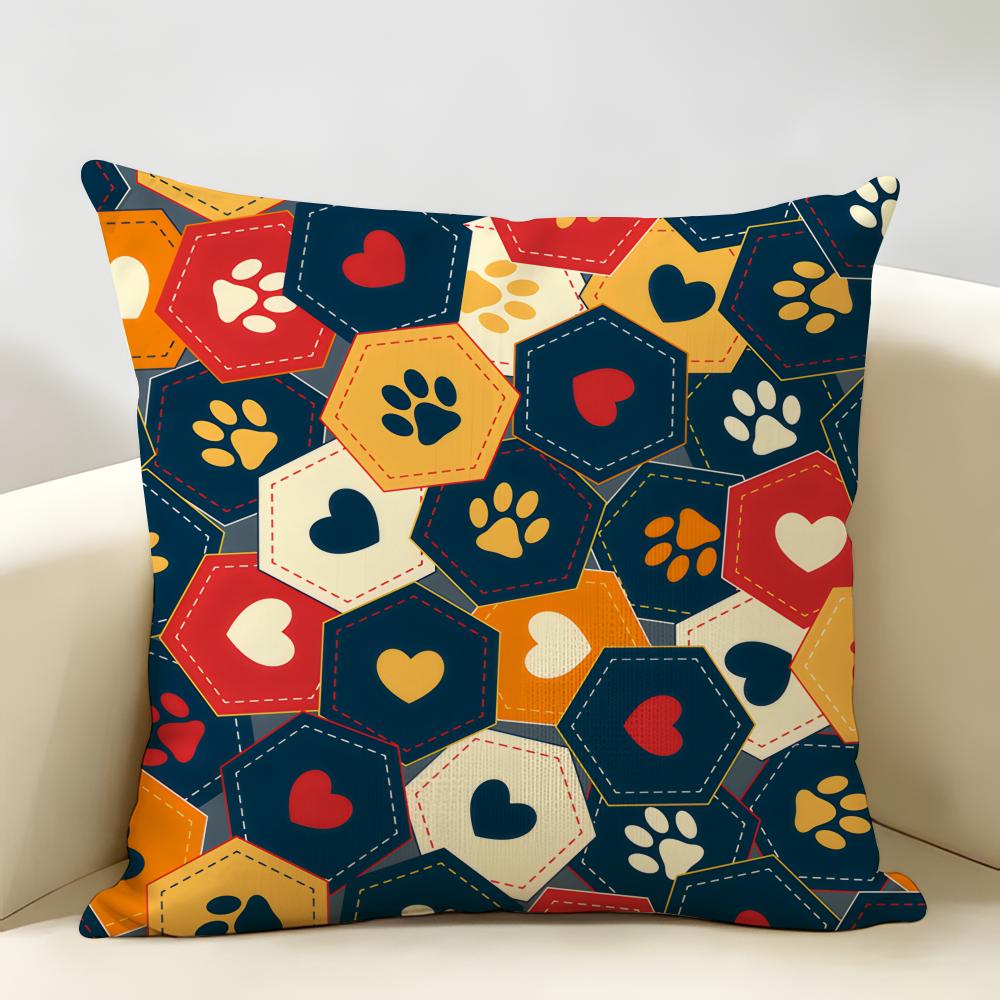 Cute Dog Paw Pattern Cushion Cover Natural Linen Organic Fabric DoubleSided Printing Room Sofa Decor Pillow Case