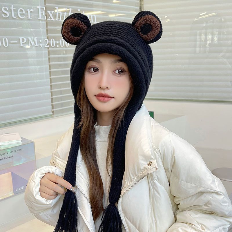 Cute frog knitted wool hat winter ear hat winter girl warm Lei Feng hat versatile student headgear