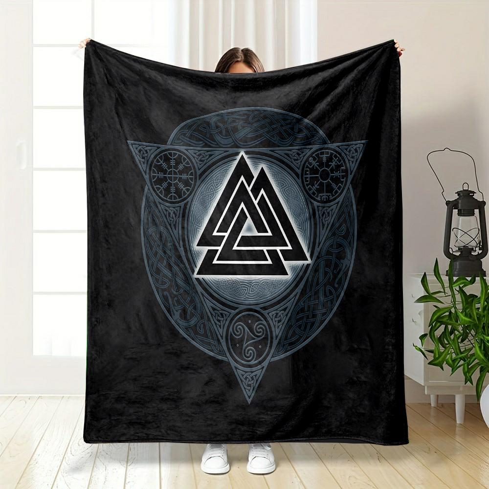 Viking Valknut Symbol with Norse Patterns Patterned Flannel Blanket Perfect for the Bedroom Living Room, Sofa, or a Little Nap