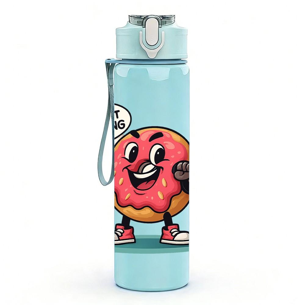 1PC Weight Lifting Gym Cartoon Character Pattern 750ml Color Plastic Sports Water Bottle Leakproof Flip Straw Lid Suitable for Sports Office Home Use