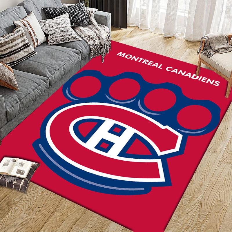 Montreal Canadiens Flannel Printed Carpet, Home Sofa Decoration for Living Room & Bedroom, Non‑Slip Play Flannel Floor Mat for Game Room